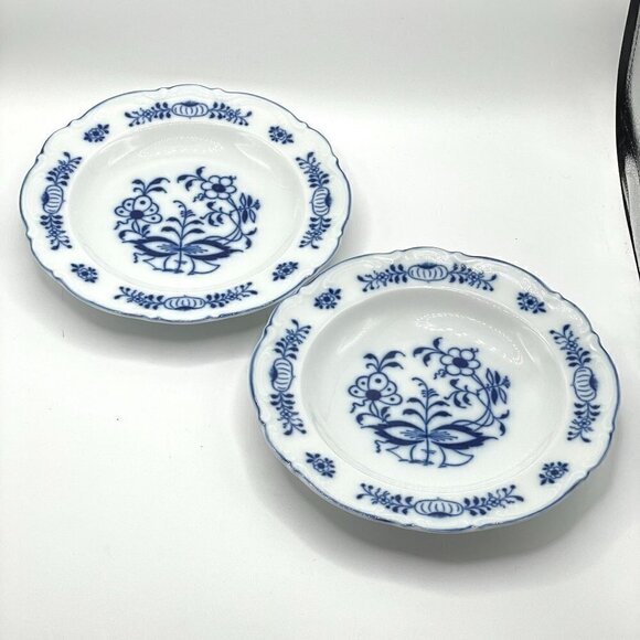 Vintage Gerold Tettau W. Germany Blue Onion Set of Two Soup Bowls Ruffle Edge 9" - Picture 2 of 9